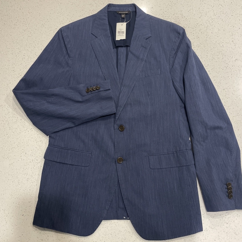 Banana Republic Sport Coat Men's 40R Blue Striped Suit Jacket Unstructured Slim